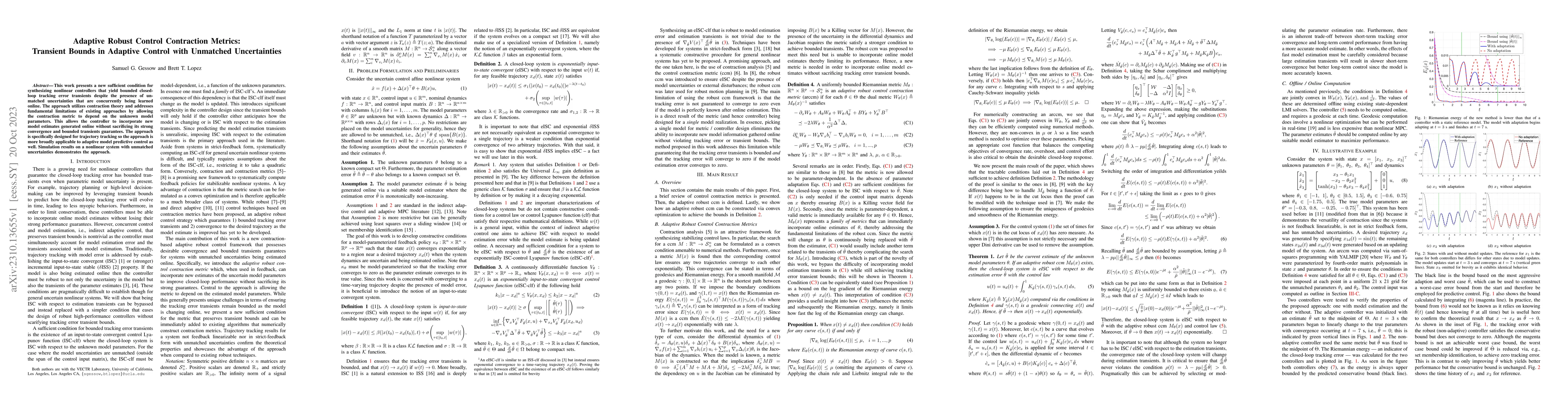Thumbnail for Adaptive Robust Control Contraction Metrics: Transient Bounds in
  Adaptive Control with Unmatched Uncertainties