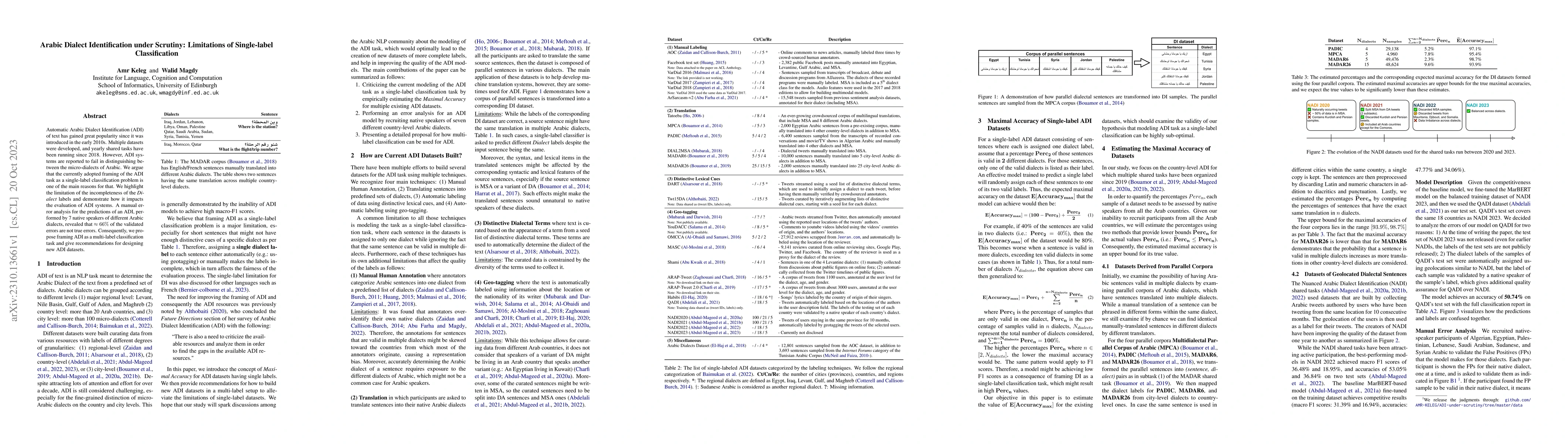 Thumbnail for Arabic Dialect Identification under Scrutiny: Limitations of
  Single-label Classification
