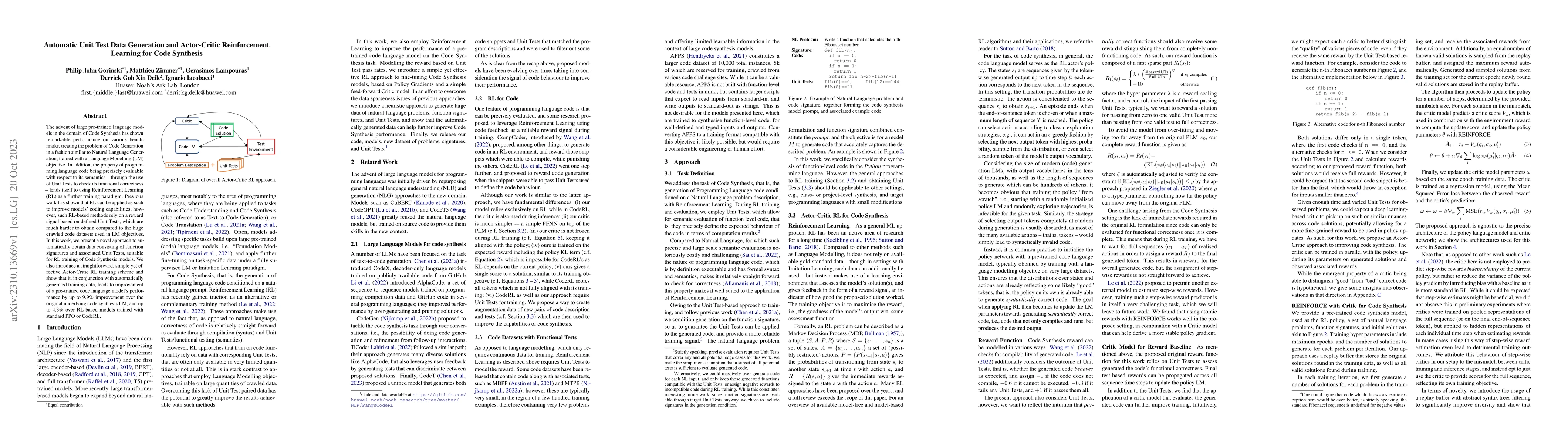 Thumbnail for Automatic Unit Test Data Generation and Actor-Critic Reinforcement
  Learning for Code Synthesis