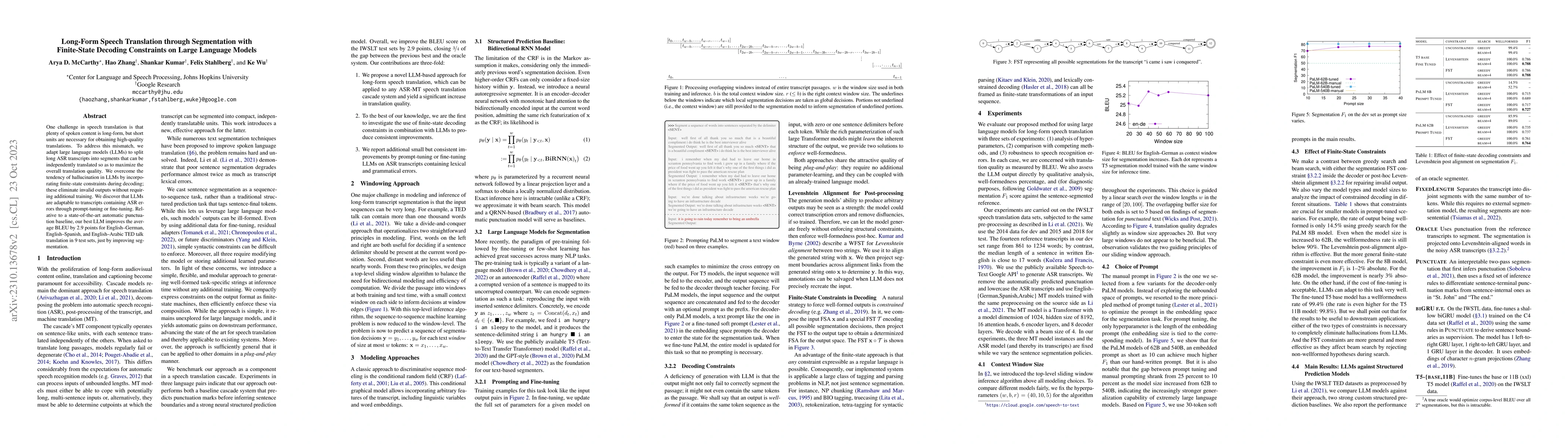Thumbnail for Long-Form Speech Translation through Segmentation with Finite-State
  Decoding Constraints on Large Language Models