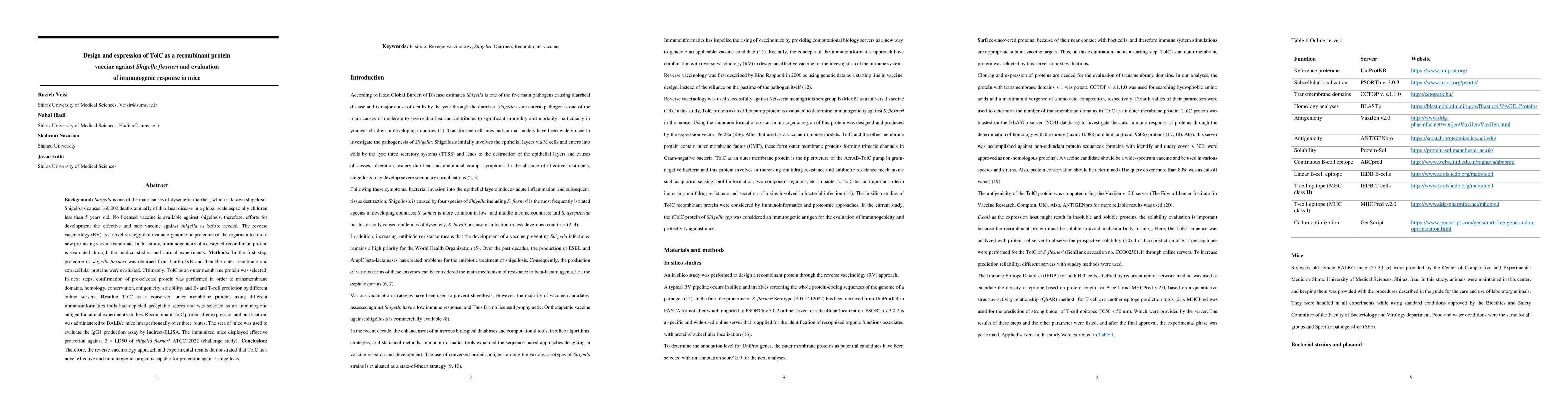 Thumbnail for Design and expression of TolC as a recombinant protein vaccine against
  Shigella flexneri and evaluation of immunogenic response in mice