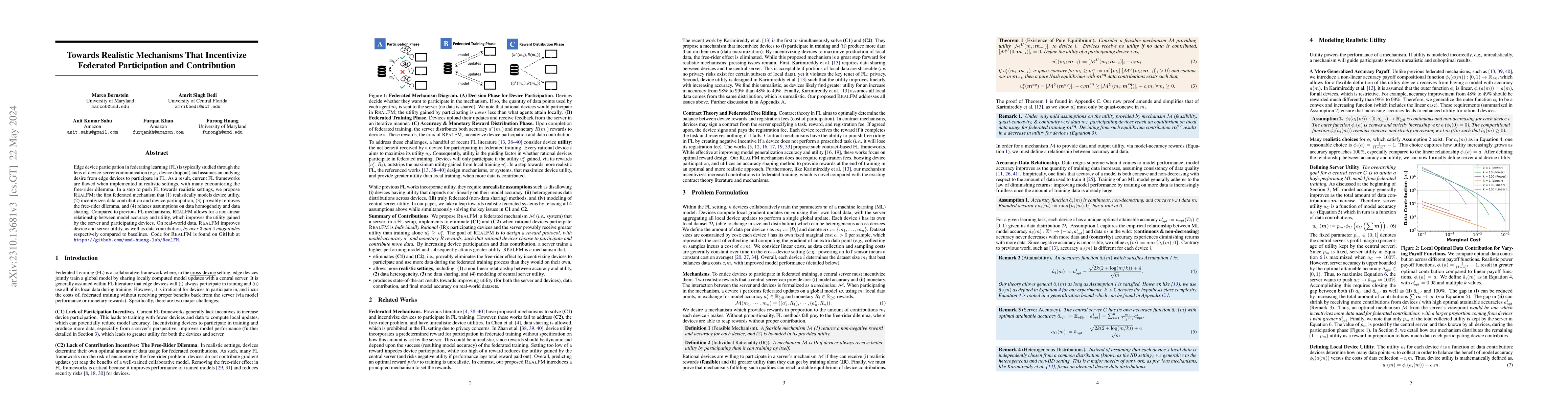 Thumbnail for Towards Realistic Mechanisms That Incentivize Federated Participation
  and Contribution