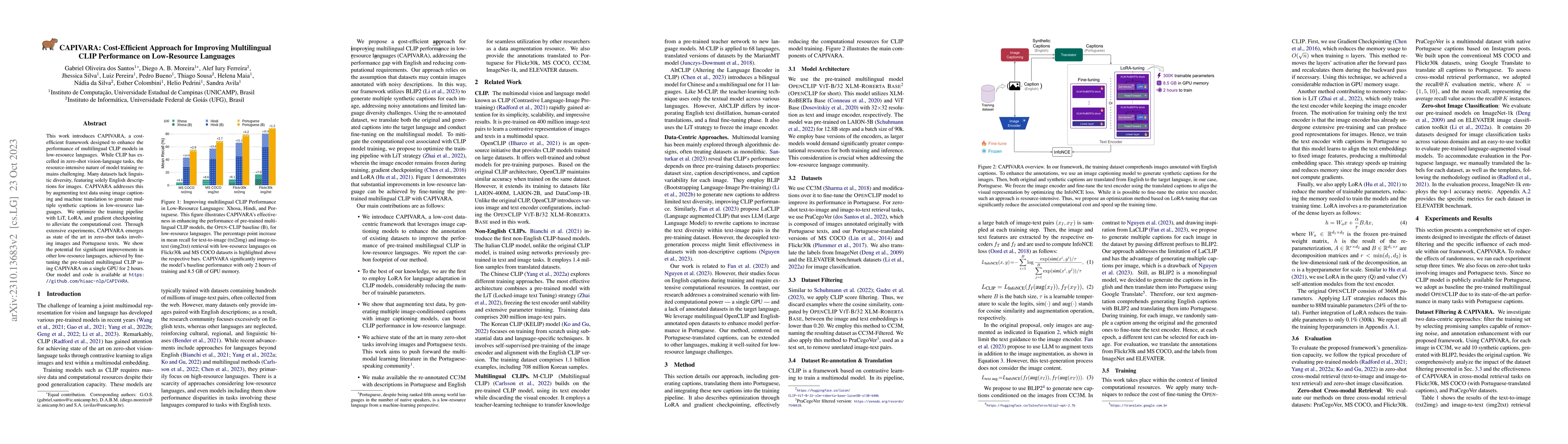 Thumbnail for CAPIVARA: Cost-Efficient Approach for Improving Multilingual CLIP
  Performance on Low-Resource Languages