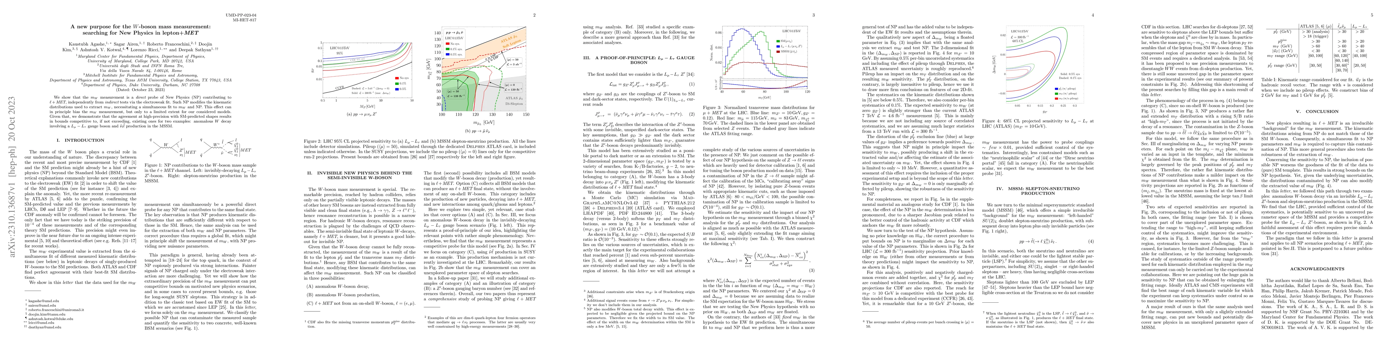 Thumbnail for A new purpose for the $W$-boson mass measurement: searching for New
  Physics in lepton+$MET$