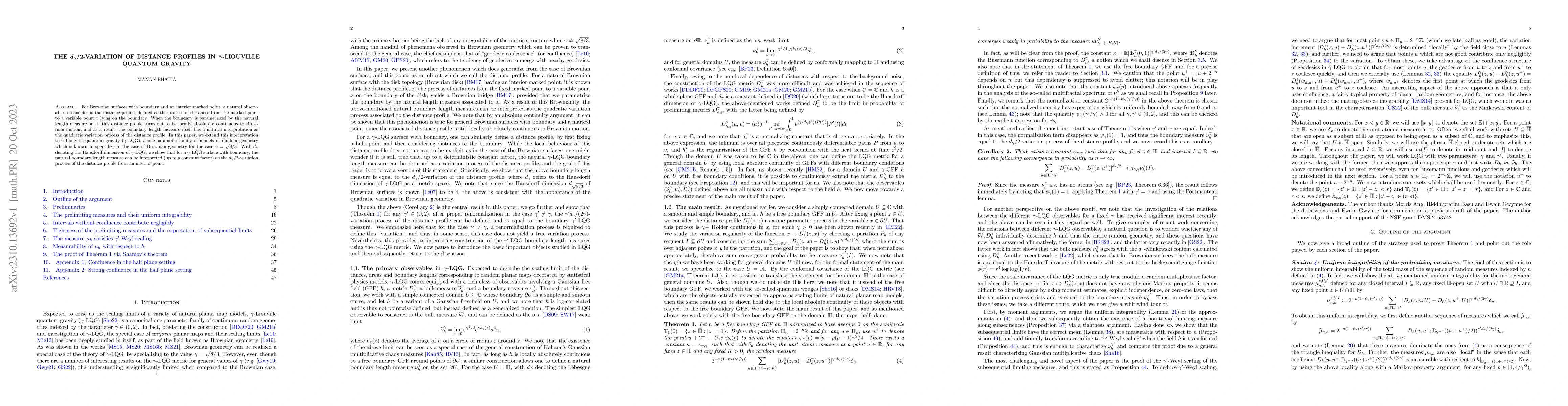 Thumbnail for The $d_\gamma/2$-variation of distance profiles in $\gamma$-Liouville
  quantum gravity