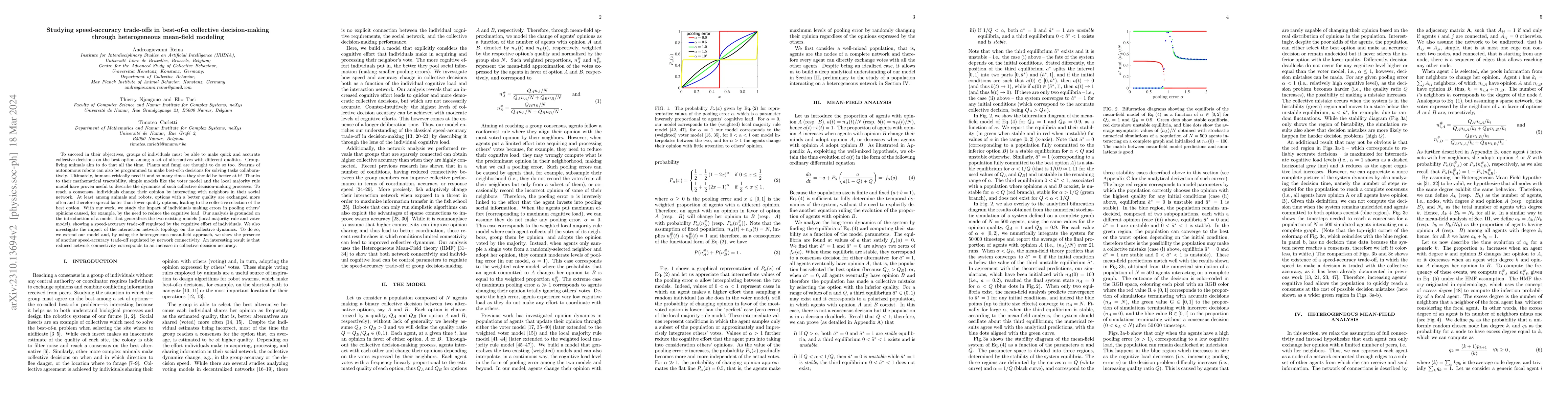 Thumbnail for Studying speed-accuracy trade-offs in best-of-n collective
  decision-making through heterogeneous mean-field modeling