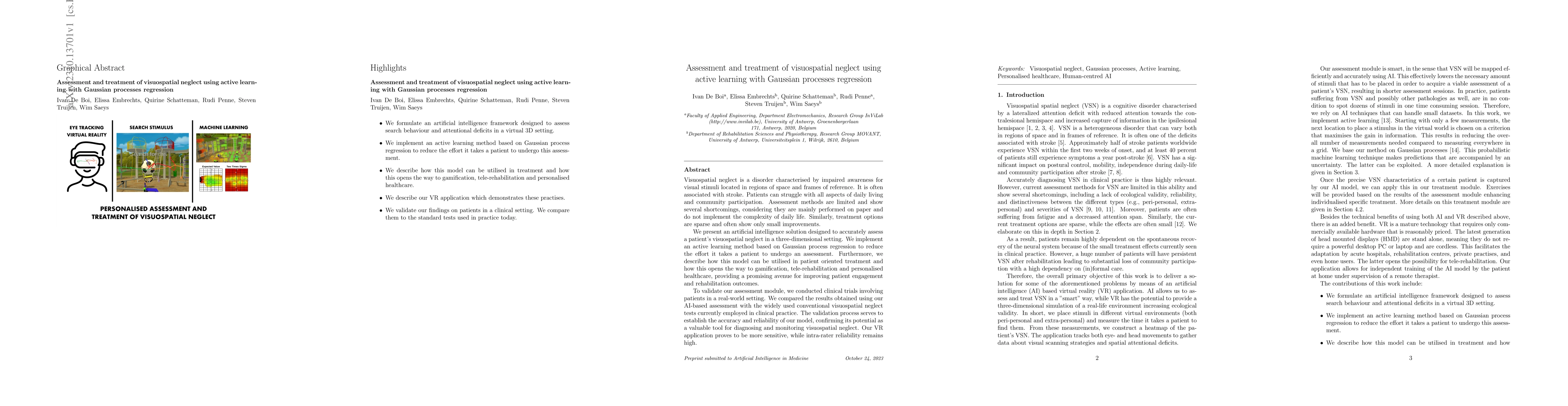 Thumbnail for Assessment and treatment of visuospatial neglect using active learning
  with Gaussian processes regression