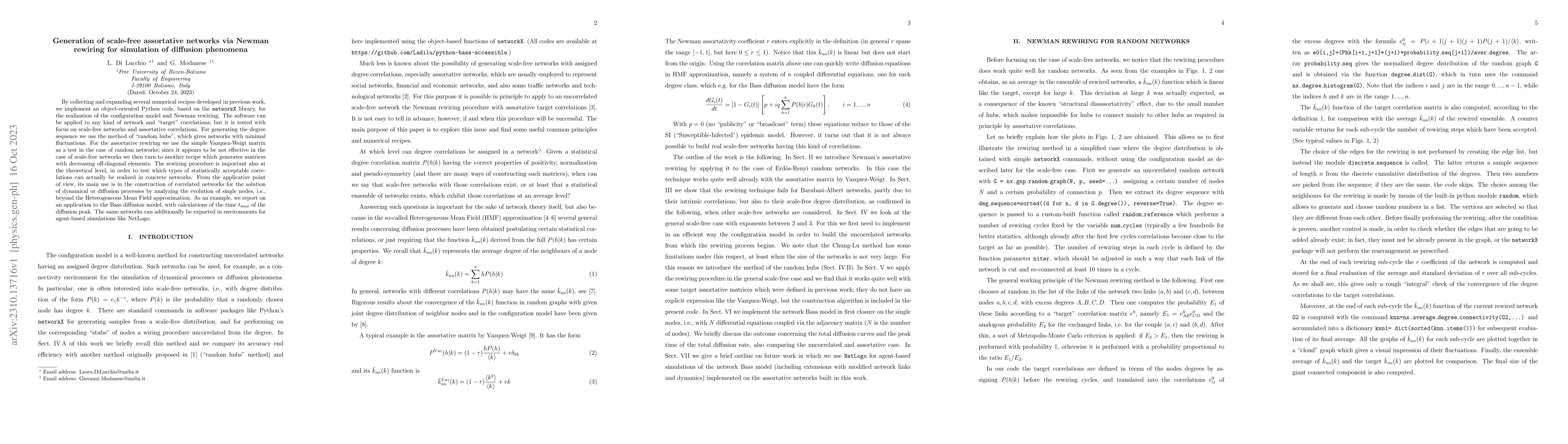 Thumbnail for Generation of scale-free assortative networks via Newman rewiring for
  simulation of diffusion phenomena