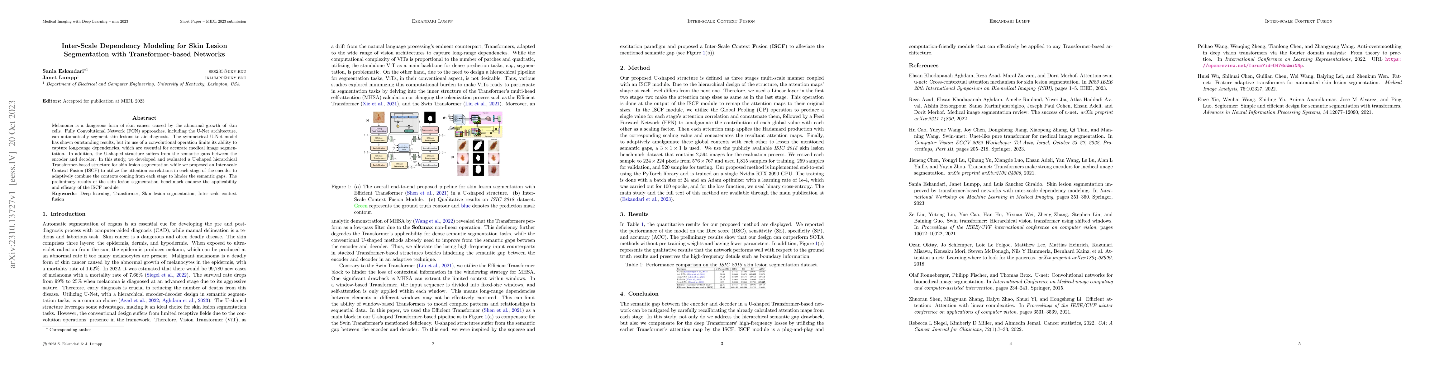 Thumbnail for Inter-Scale Dependency Modeling for Skin Lesion Segmentation with
  Transformer-based Networks