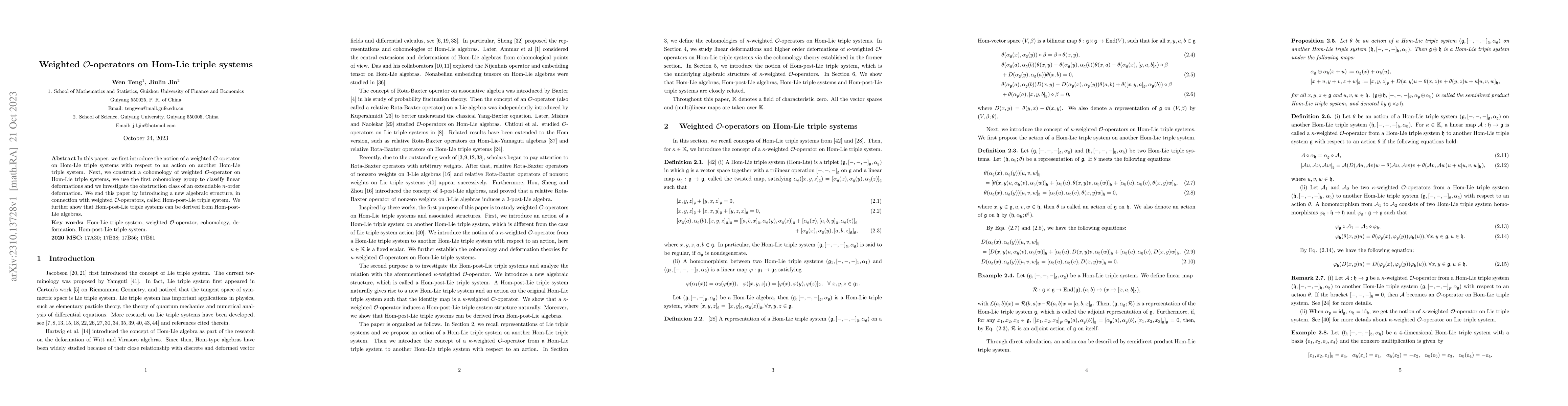 Thumbnail for Weighted $\mathcal{O}$-operators on Hom-Lie triple systems