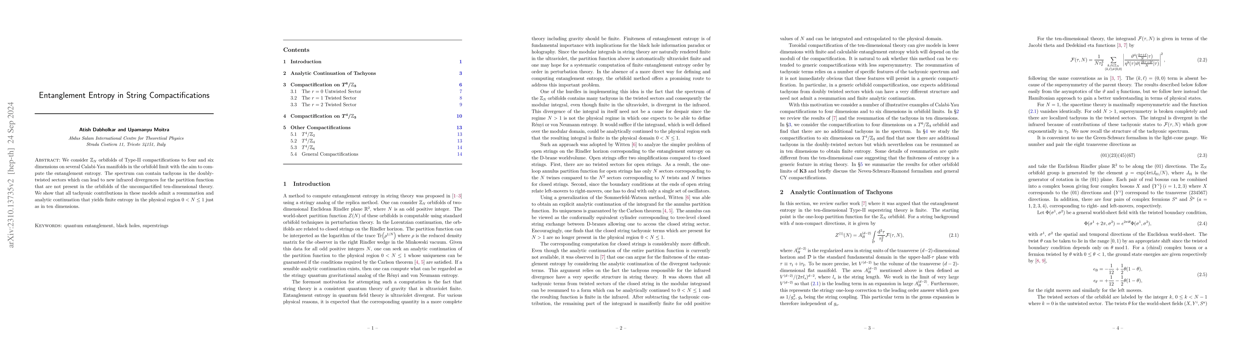 Thumbnail for Entanglement Entropy in String Compactifications
