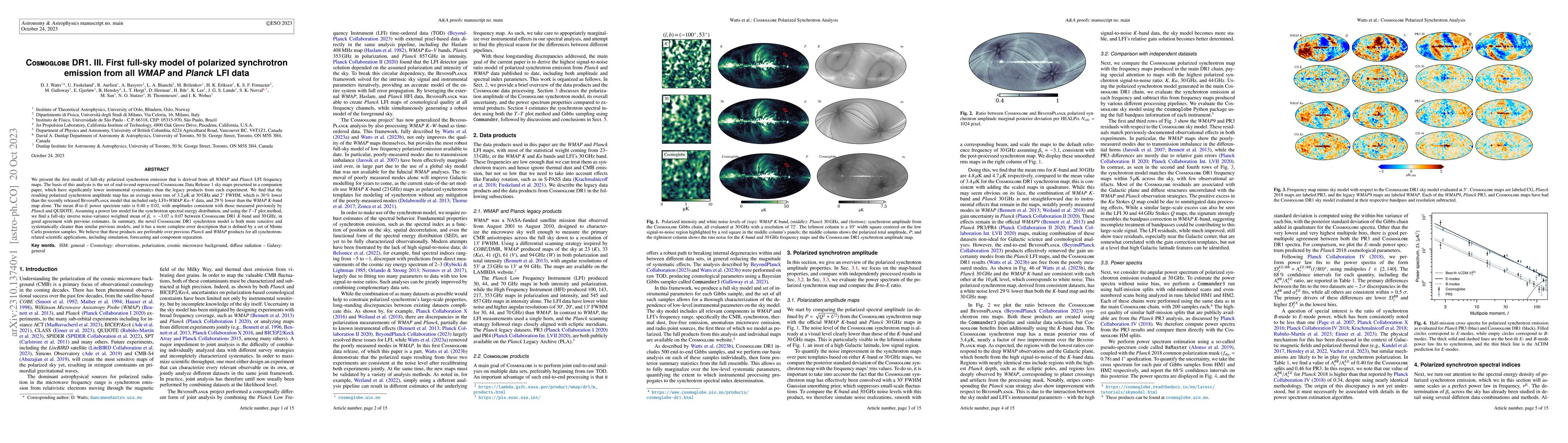 Thumbnail for Cosmoglobe DR1. III. First full-sky model of polarized synchrotron
  emission from all WMAP and Planck LFI data