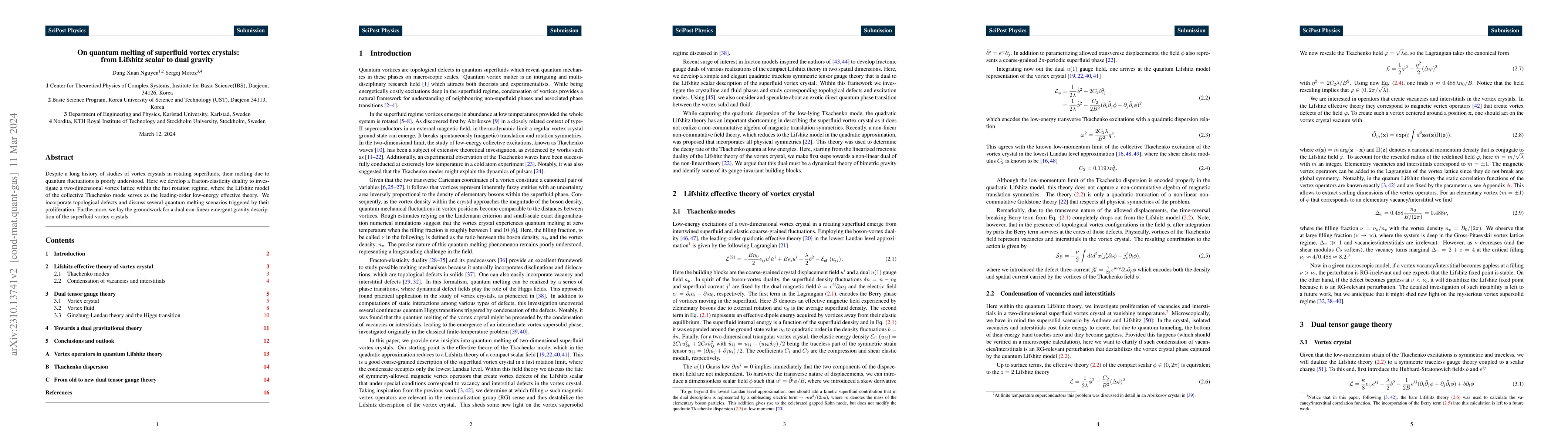Thumbnail for On quantum melting of superfluid vortex crystals: from Lifshitz scalar
  to dual gravity