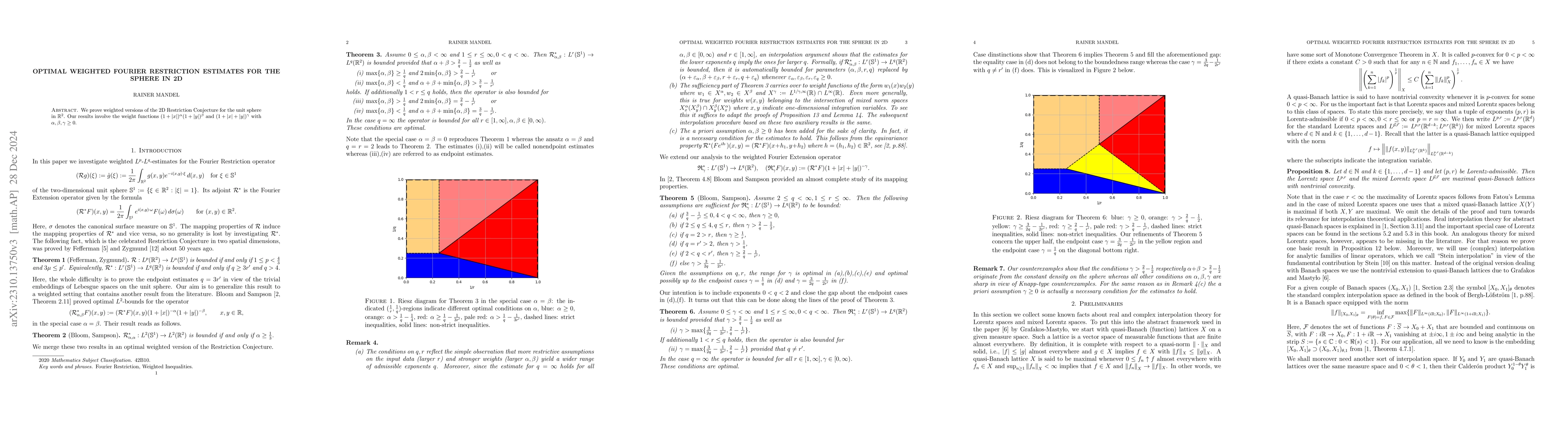 Thumbnail for Optimal weighted Fourier restriction estimates for the sphere in 2D