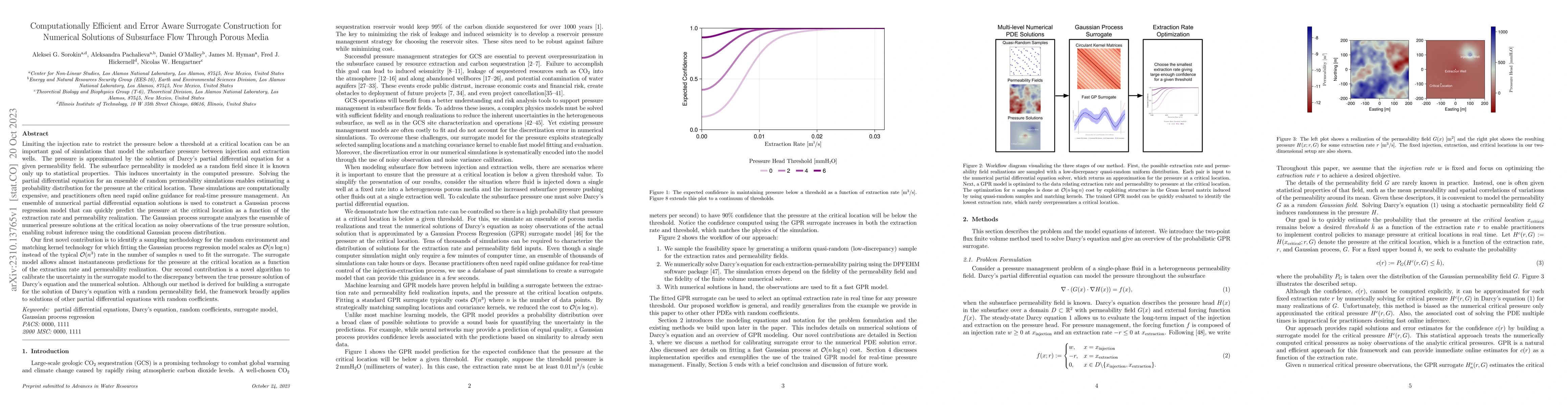 Thumbnail for Computationally Efficient and Error Aware Surrogate Construction for
  Numerical Solutions of Subsurface Flow Through Porous Media