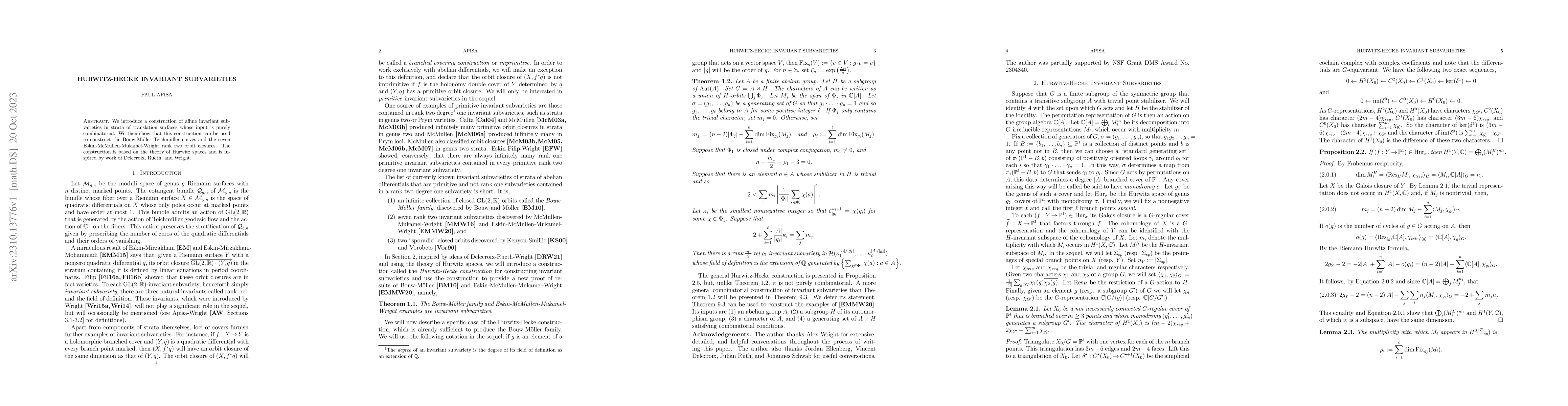 Thumbnail for Hurwitz-Hecke Invariant Subvarieties