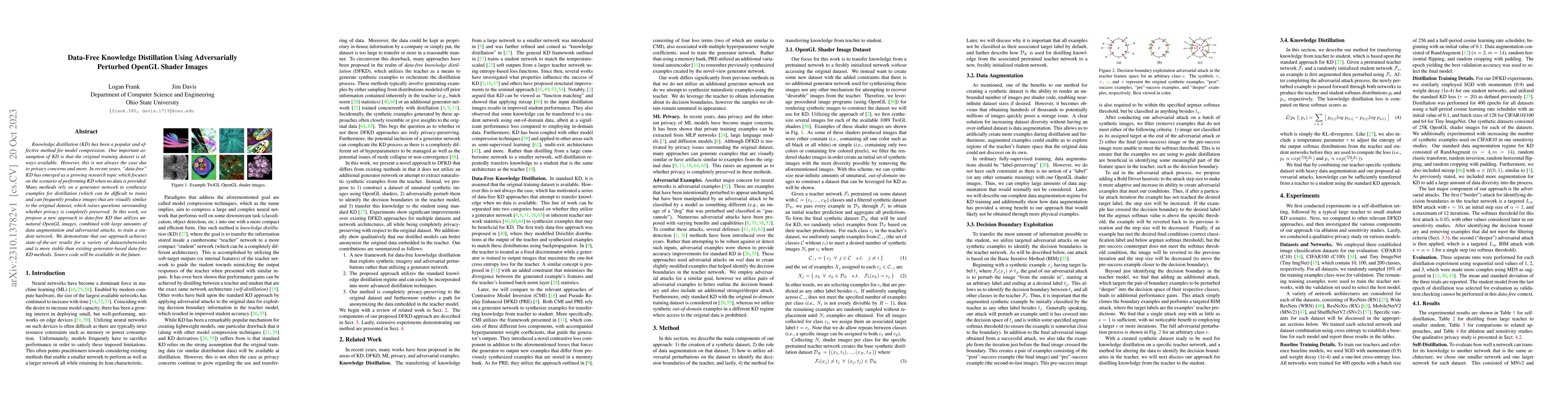 Thumbnail for Data-Free Knowledge Distillation Using Adversarially Perturbed OpenGL
  Shader Images