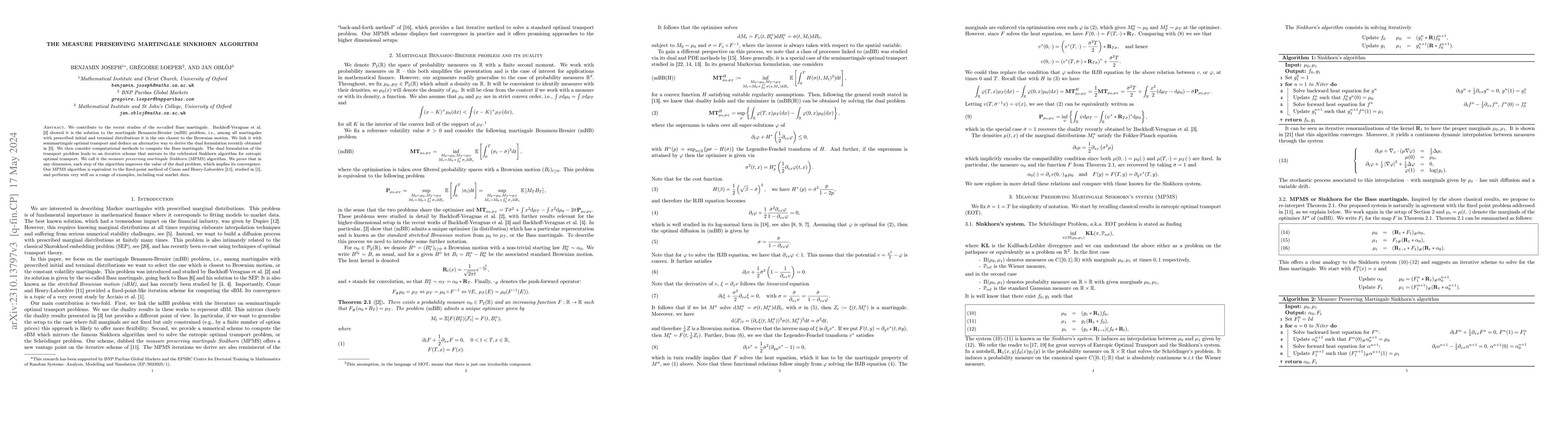 Thumbnail for The Measure Preserving Martingale Sinkhorn Algorithm