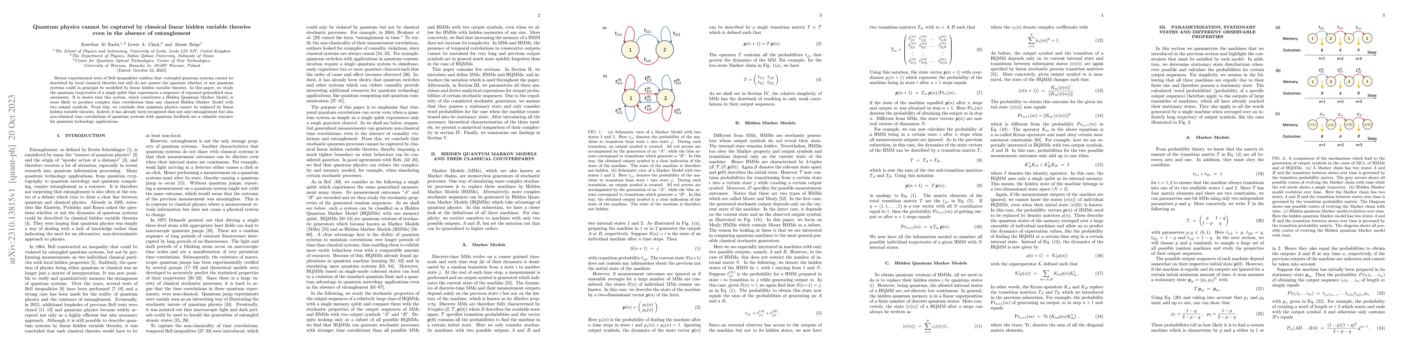 Thumbnail for Quantum physics cannot be captured by classical linear hidden variable
  theories even in the absence of entanglement