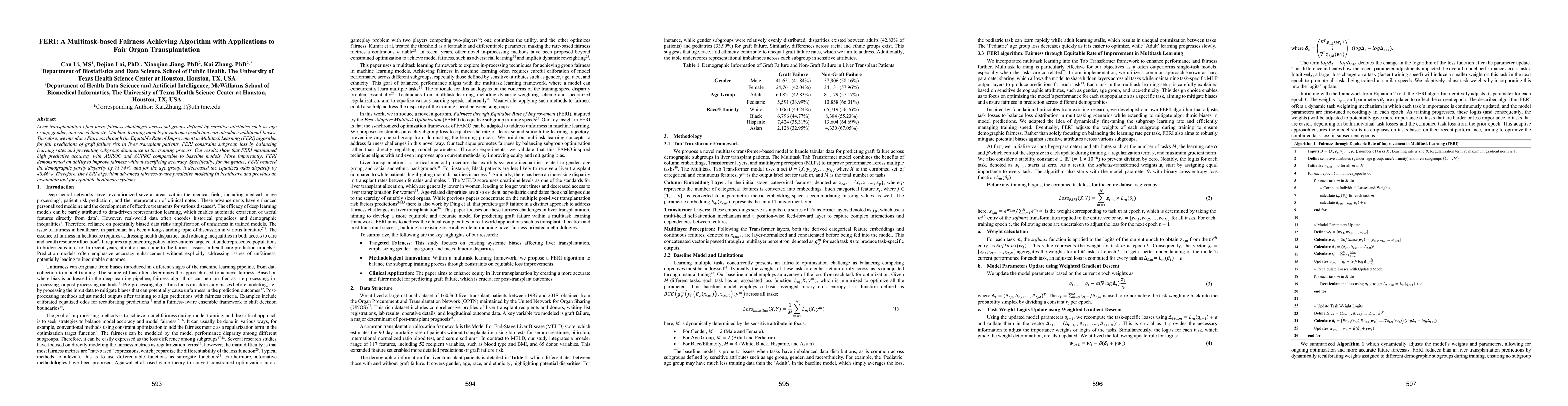Thumbnail for FERI: A Multitask-based Fairness Achieving Algorithm with Applications
  to Fair Organ Transplantation