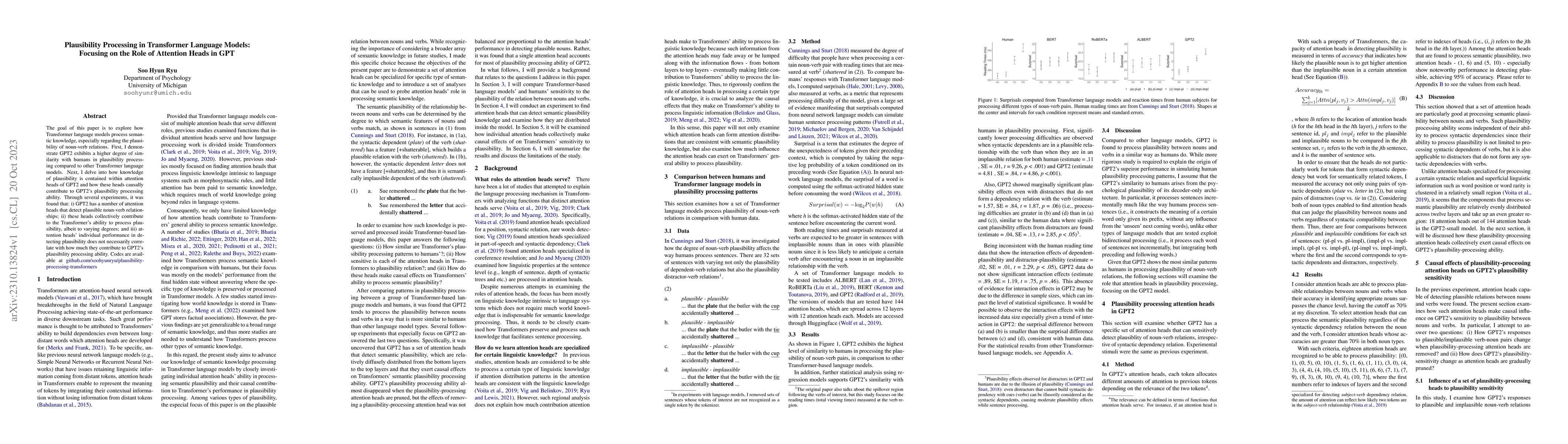 Thumbnail for Plausibility Processing in Transformer Language Models: Focusing on the
  Role of Attention Heads in GPT