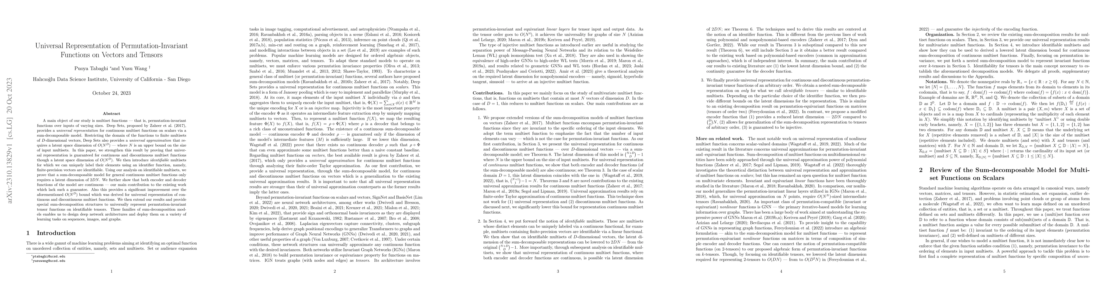 Thumbnail for Universal Representation of Permutation-Invariant Functions on Vectors
  and Tensors
