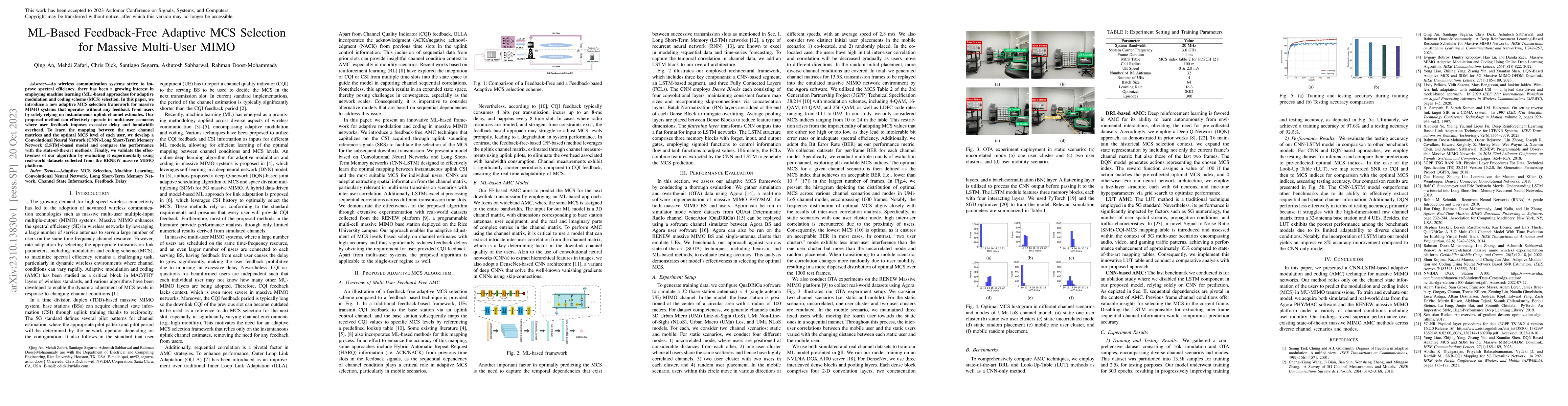 Thumbnail for ML-Based Feedback-Free Adaptive MCS Selection for Massive Multi-User
  MIMO
