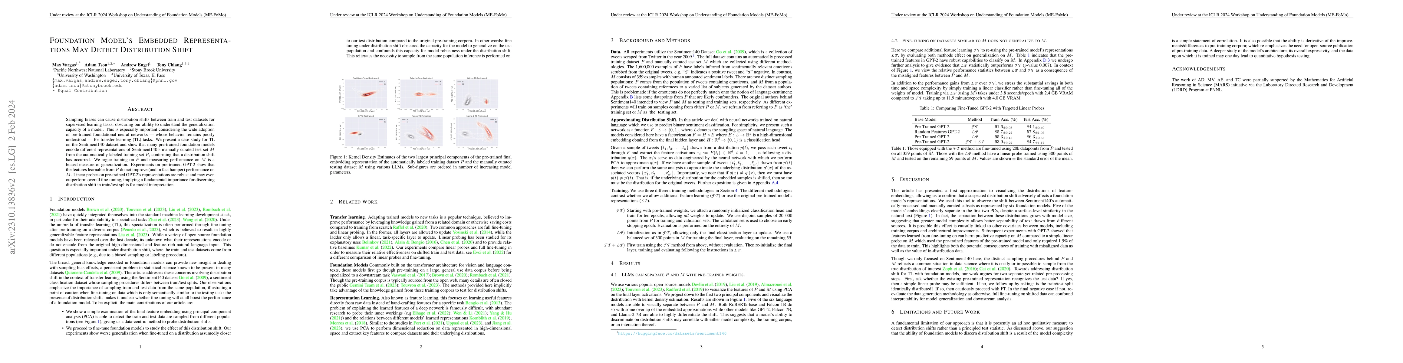 Thumbnail for Foundation Model's Embedded Representations May Detect Distribution
  Shift