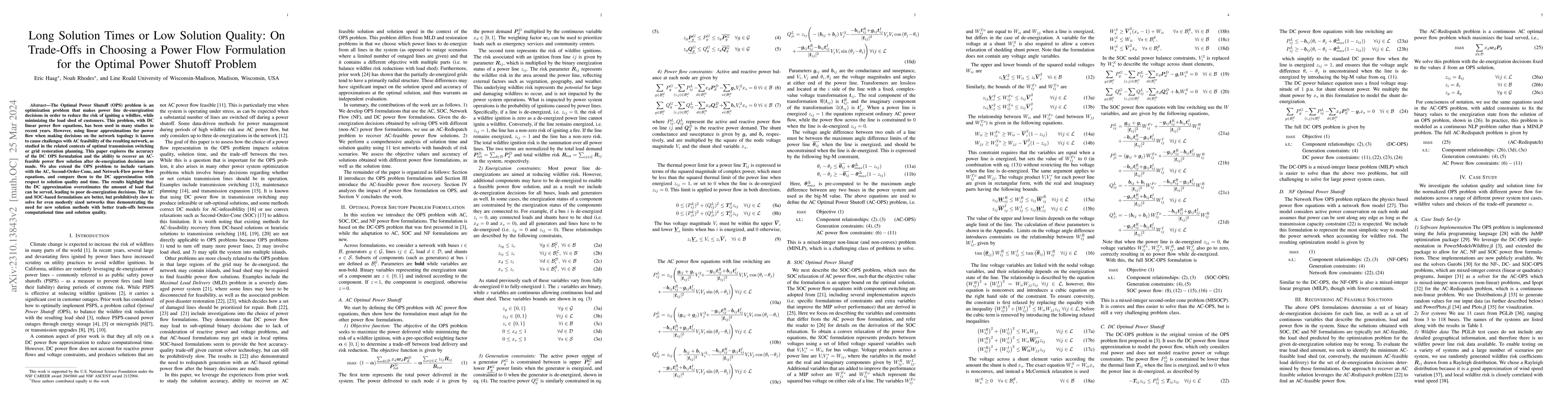 Thumbnail for Long Solution Times or Low Solution Quality: On Trade-Offs in Choosing a
  Power Flow Formulation for the Optimal Power Shutoff Problem