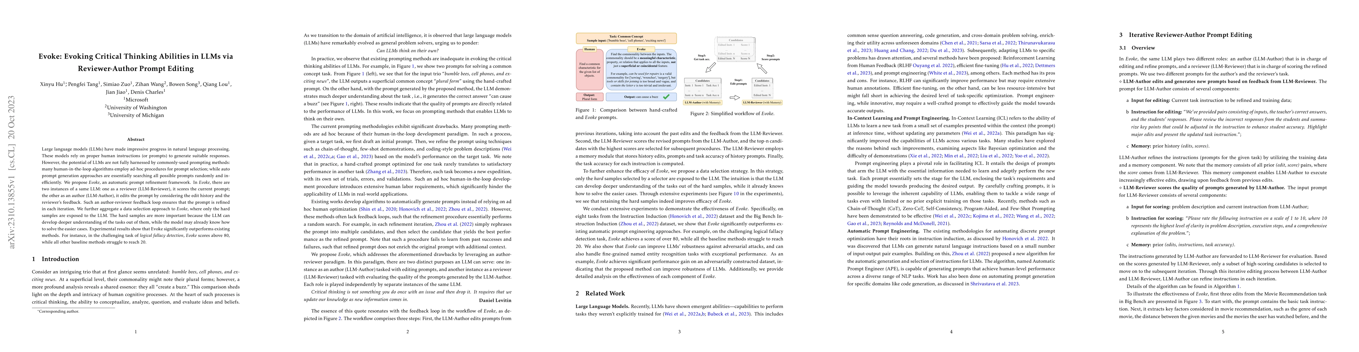 Thumbnail for Evoke: Evoking Critical Thinking Abilities in LLMs via Reviewer-Author
  Prompt Editing