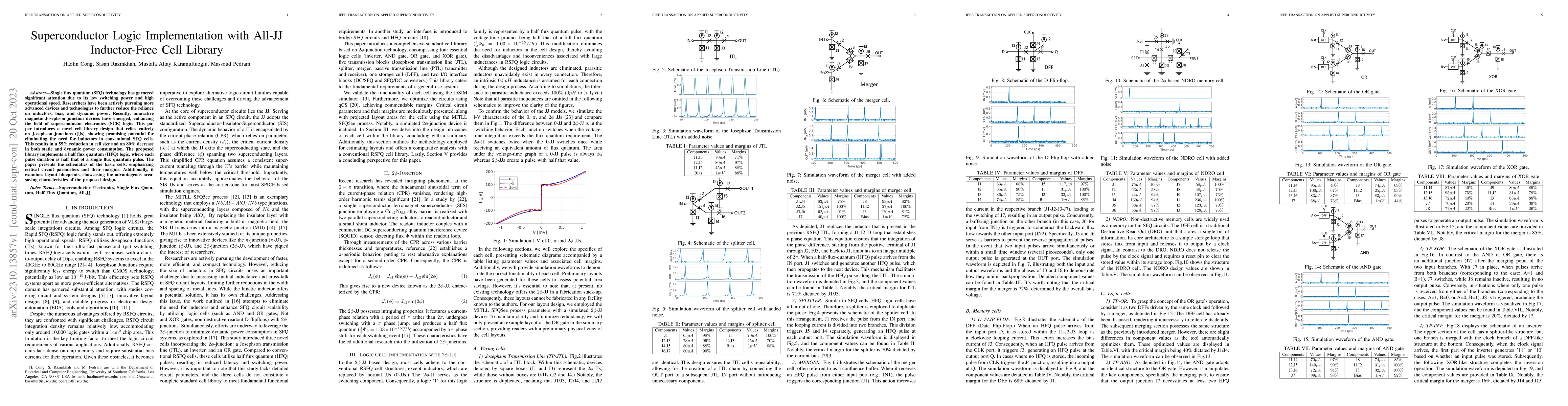 Thumbnail for Superconductor Logic Implementation with All-JJ Inductor-Free Cell
  Library