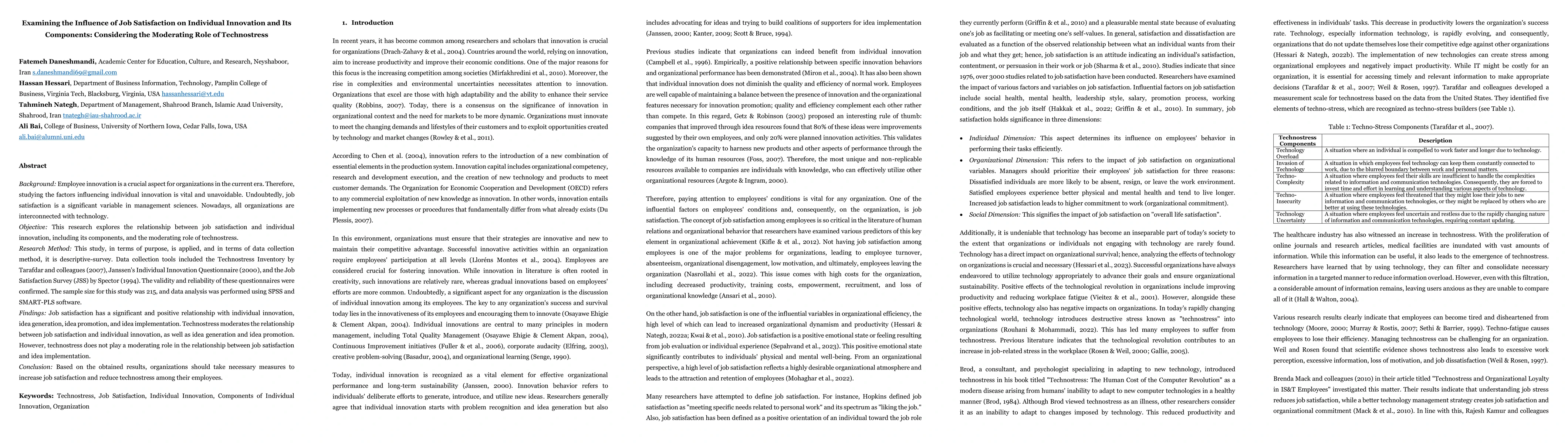 Thumbnail for Examining the Influence of Job Satisfaction on Individual Innovation and
  Its Components: Considering the Moderating Role of Technostress