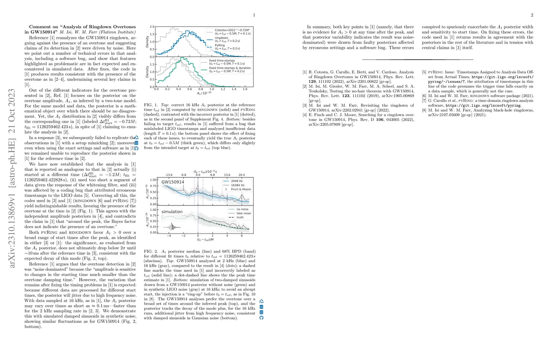 Thumbnail for Comment on "Analysis of Ringdown Overtones in GW150914''