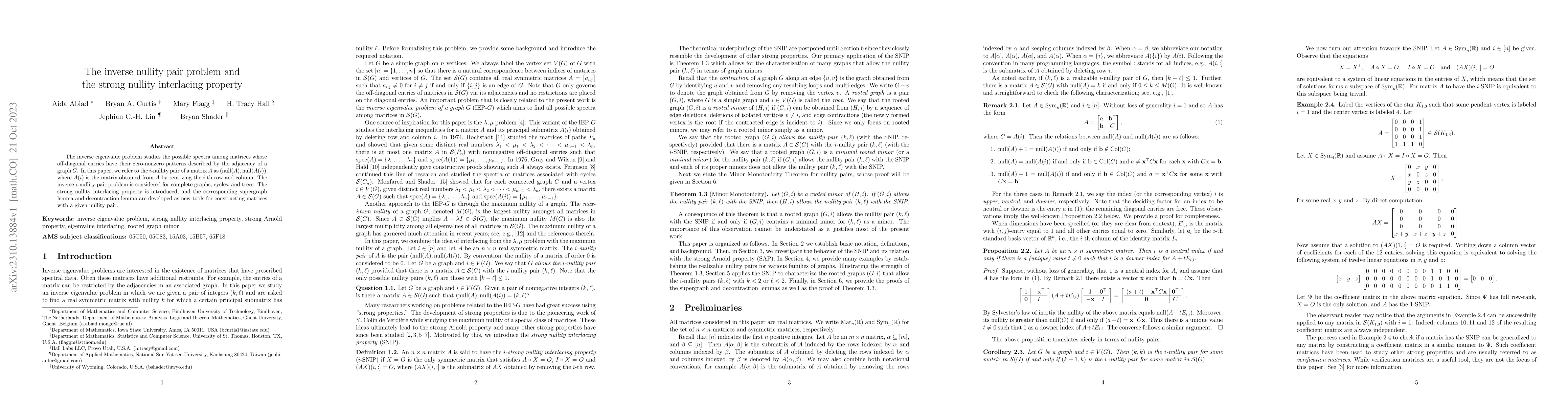 Thumbnail for The inverse nullity pair problem and the strong nullity interlacing
  property
