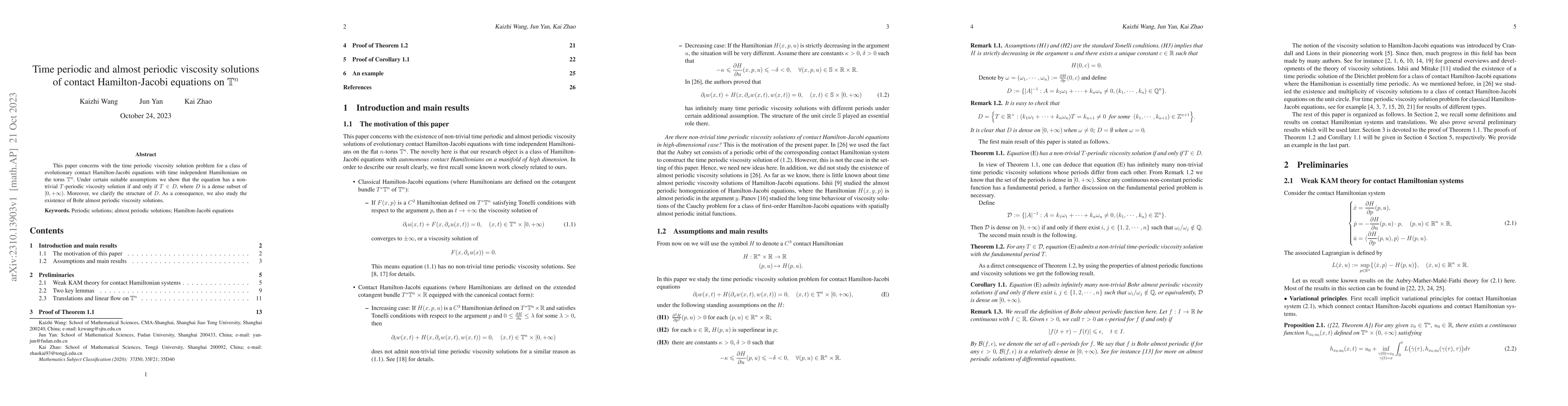 Thumbnail for Time periodic and almost periodic viscosity solutions of contact
  Hamilton-Jacobi equations on $\mathbb{T}^n$
