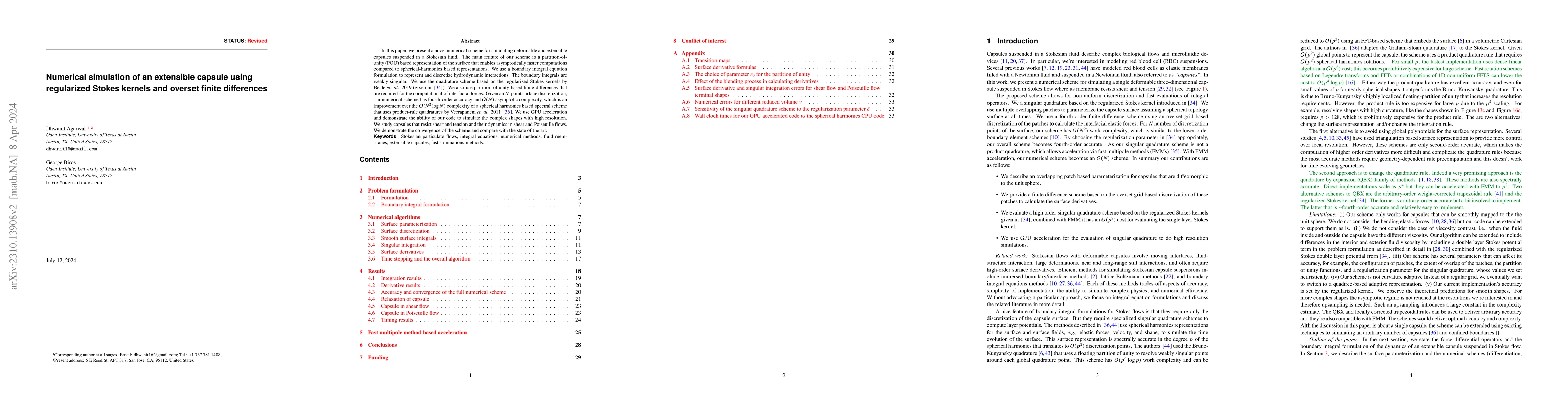 Thumbnail for Numerical simulation of an extensible capsule using regularized Stokes
  kernels and overset finite differences