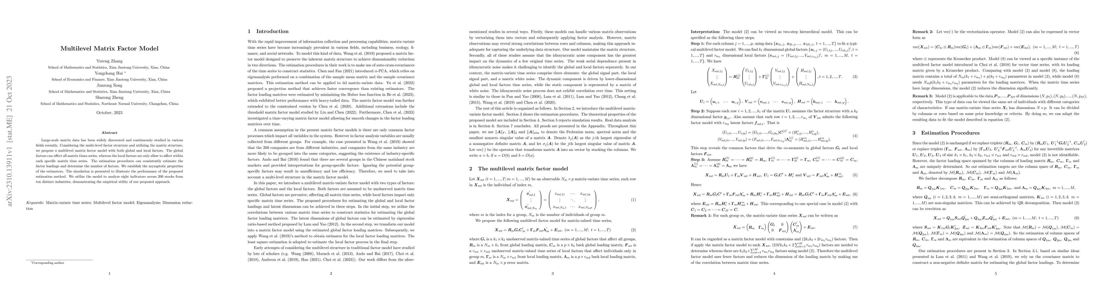 Thumbnail for Multilevel Matrix Factor Model