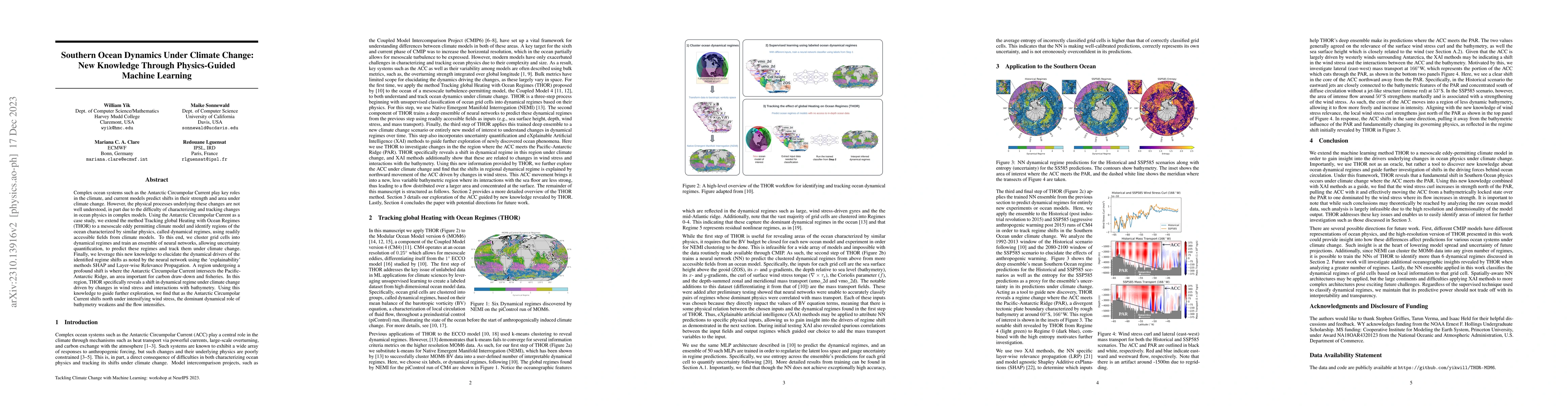 Thumbnail for Southern Ocean Dynamics Under Climate Change: New Knowledge Through
  Physics-Guided Machine Learning