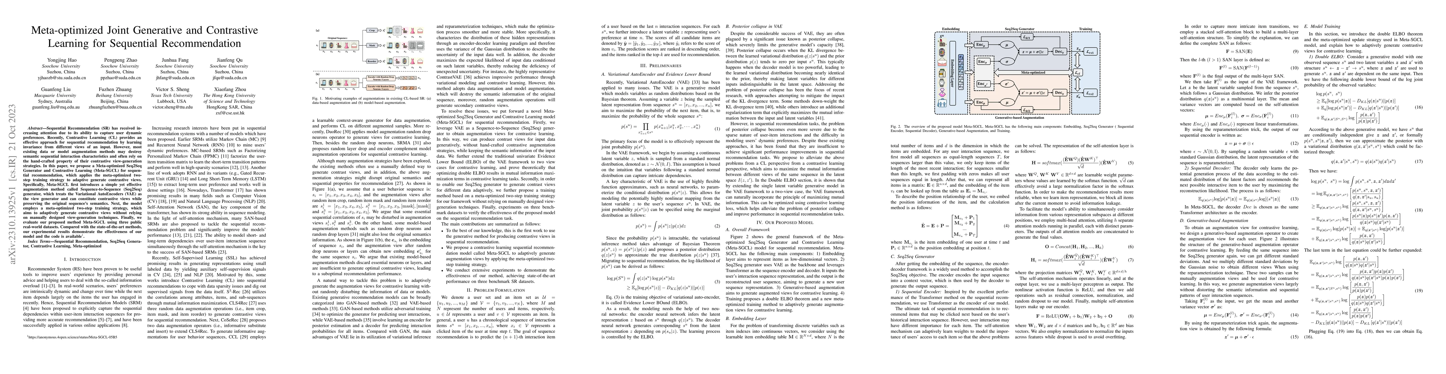 Thumbnail for Meta-optimized Joint Generative and Contrastive Learning for Sequential
  Recommendation