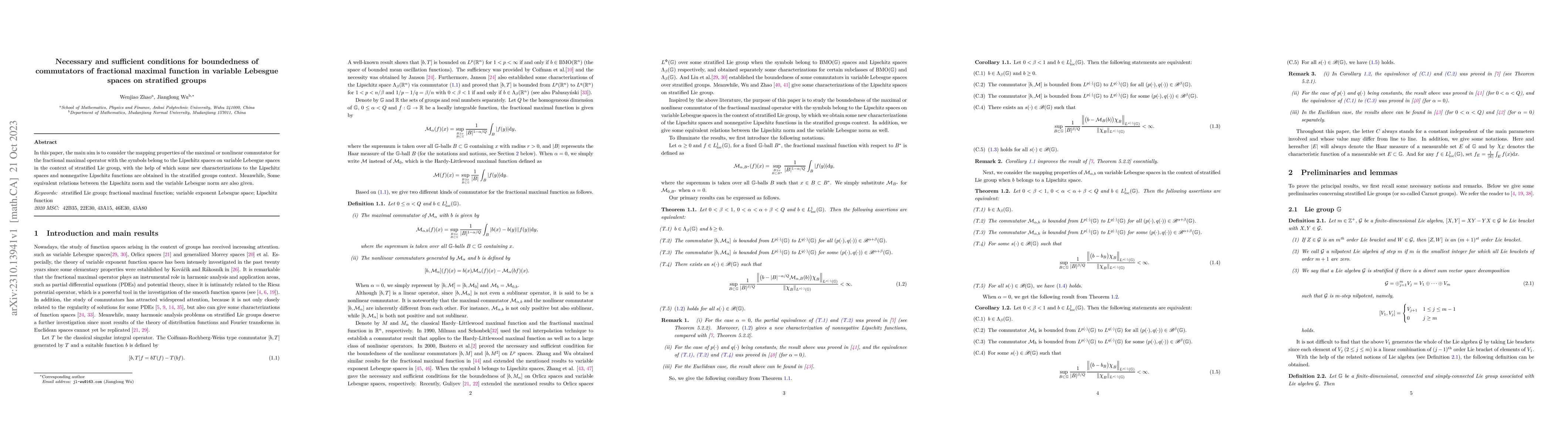 Thumbnail for Necessary and sufficient conditions for boundedness of commutators of
  fractional maximal function in variable Lebesgue spaces on stratified groups