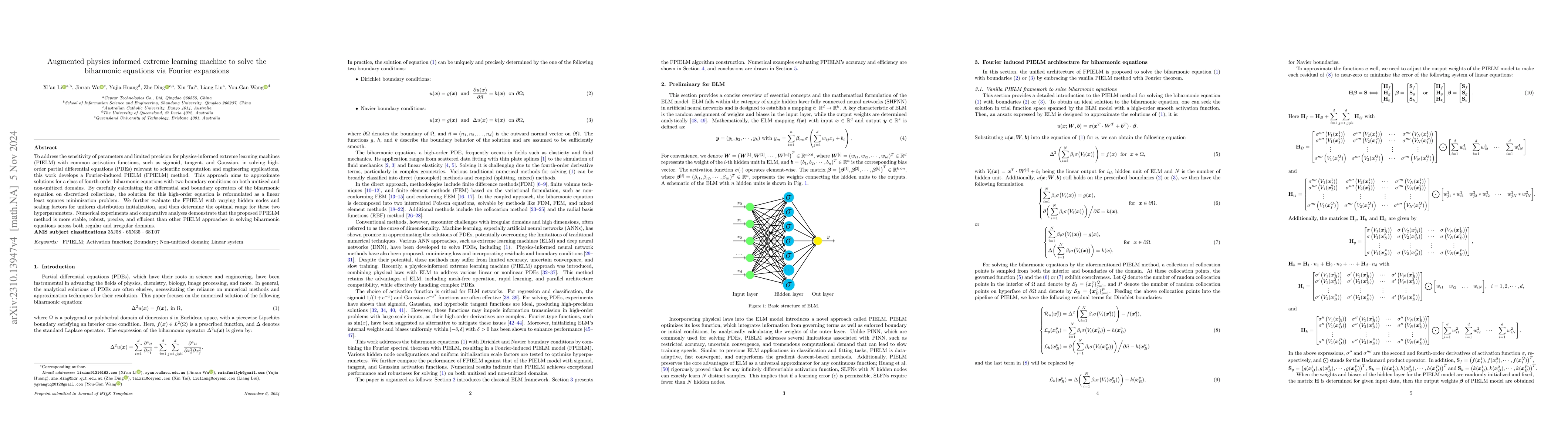 Thumbnail for Extreme Learning Machine-Assisted Solution of Biharmonic Equations via
  Its Coupled Schemes