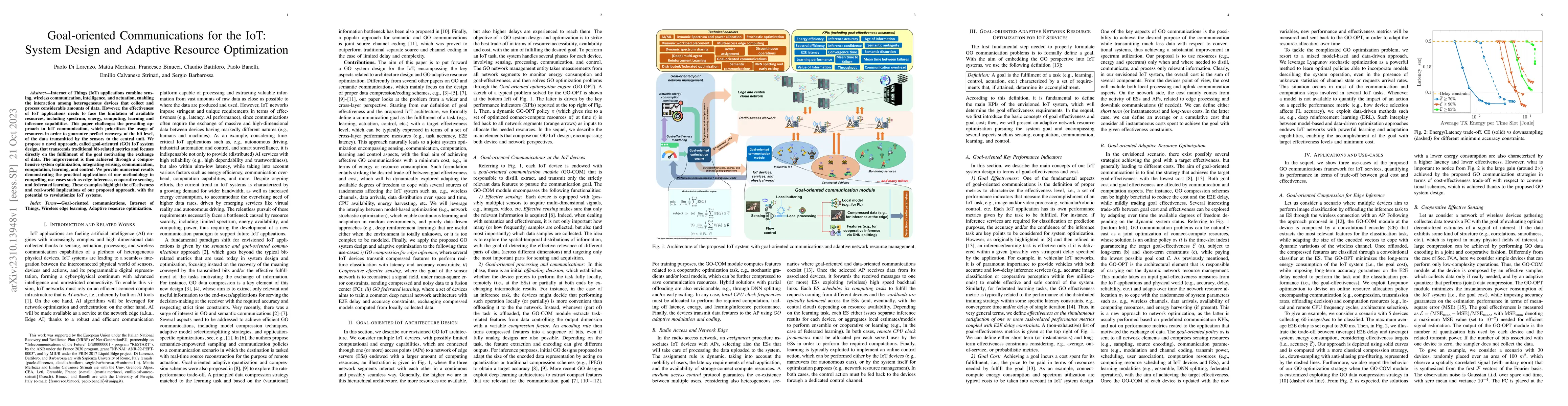 Thumbnail for Goal-oriented Communications for the IoT: System Design and Adaptive
  Resource Optimization
