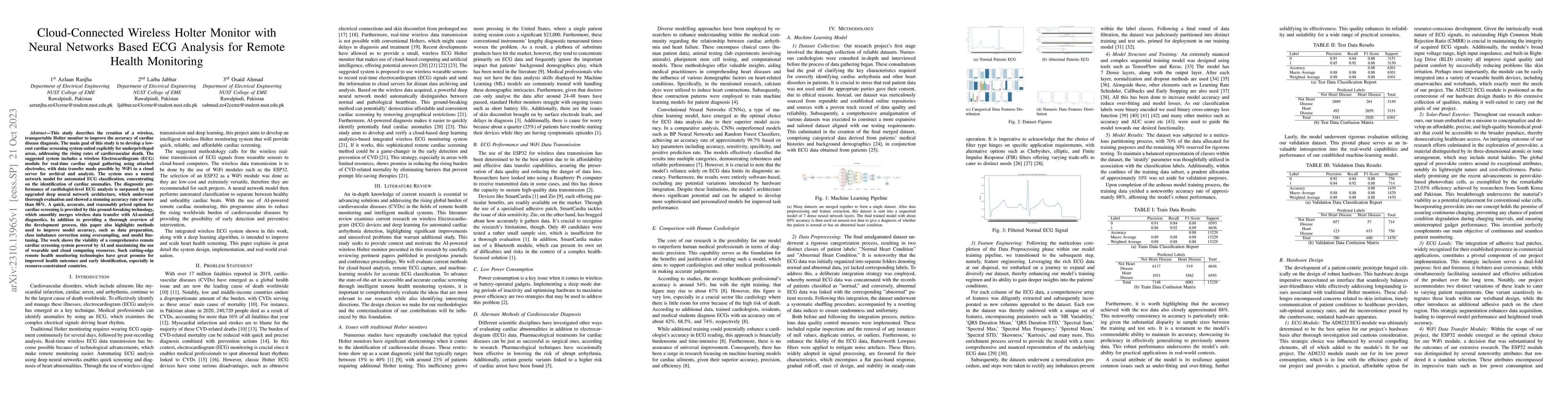 Thumbnail for Cloud-Connected Wireless Holter Monitor Machine with Neural Networks
  Based ECG Analysis for Remote Health Monitoring