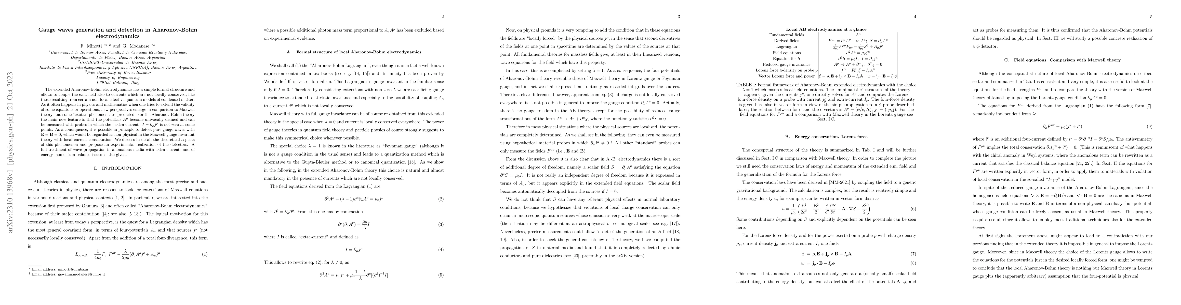 Thumbnail for Gauge waves generation and detection in Aharonov-Bohm electrodynamics