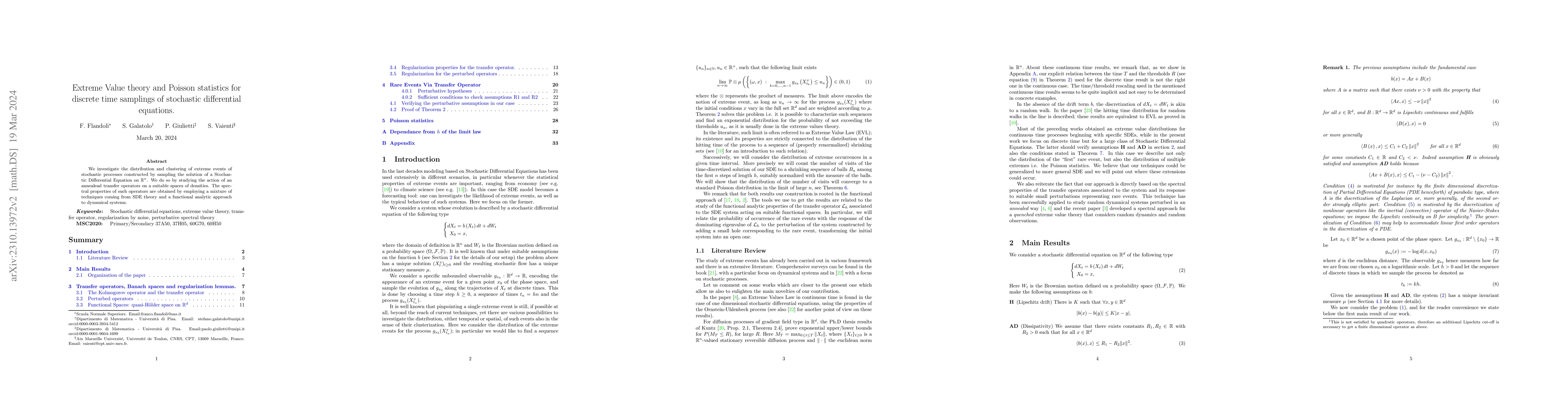 Thumbnail for Extreme Value theory and Poisson statistics for discrete time samplings
  of stochastic differential equations