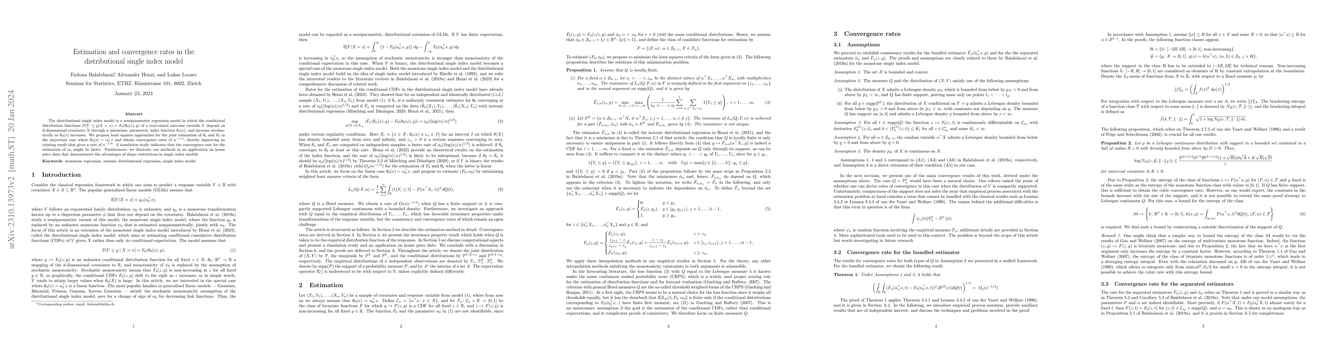 Thumbnail for Estimation and convergence rates in the distributional single index
  model