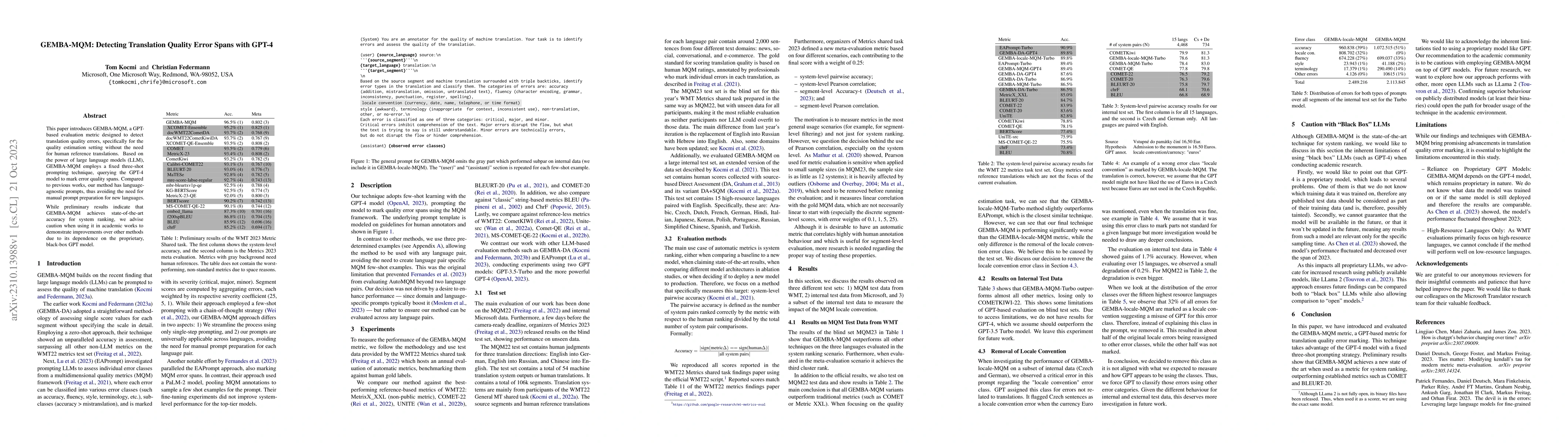 Thumbnail for GEMBA-MQM: Detecting Translation Quality Error Spans with GPT-4