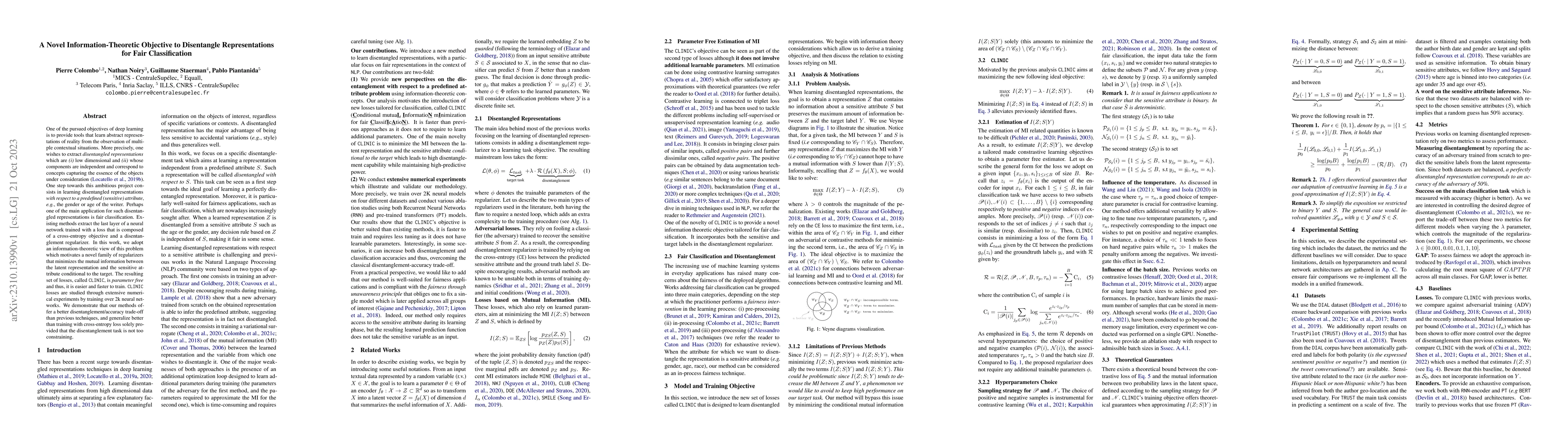 Thumbnail for A Novel Information-Theoretic Objective to Disentangle Representations
  for Fair Classification