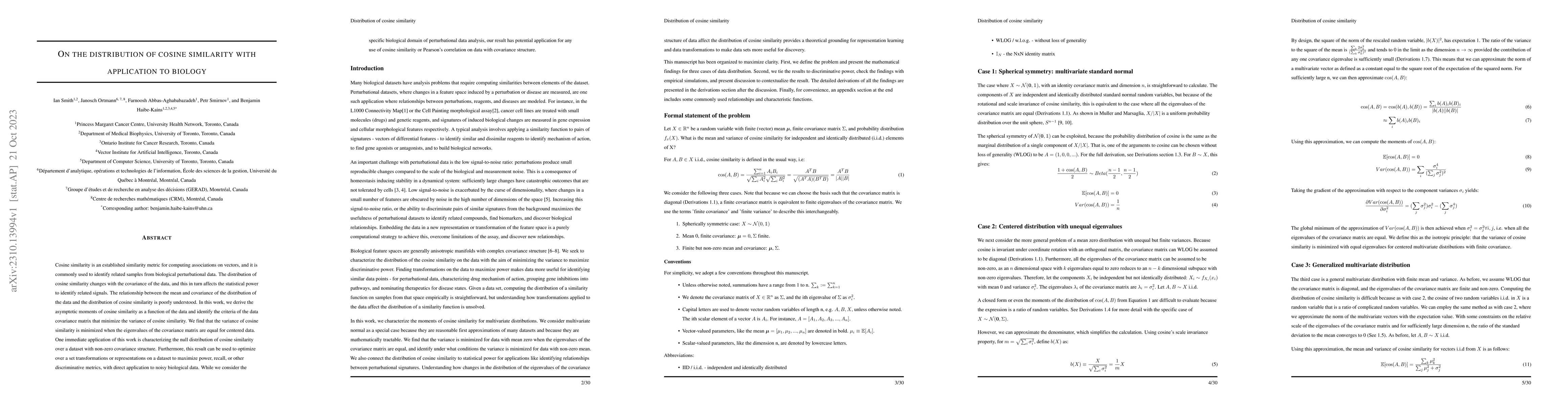 Thumbnail for On the distribution of cosine similarity with application to biology