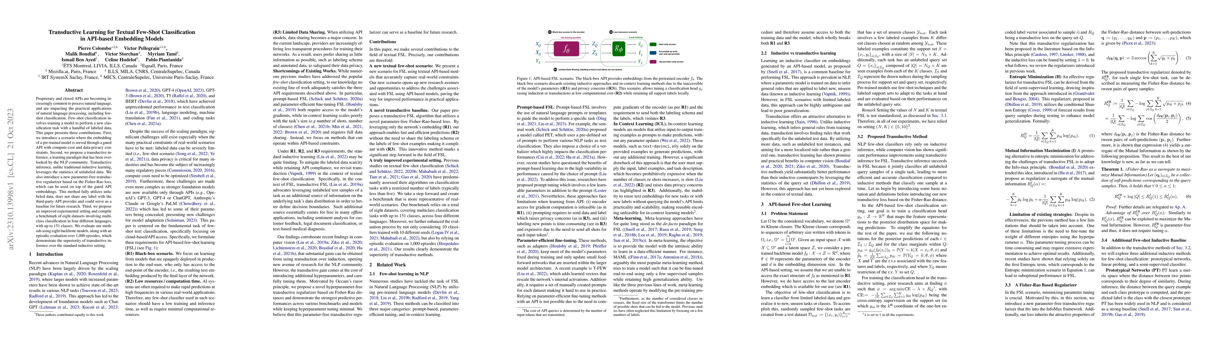 Thumbnail for Transductive Learning for Textual Few-Shot Classification in API-based
  Embedding Models